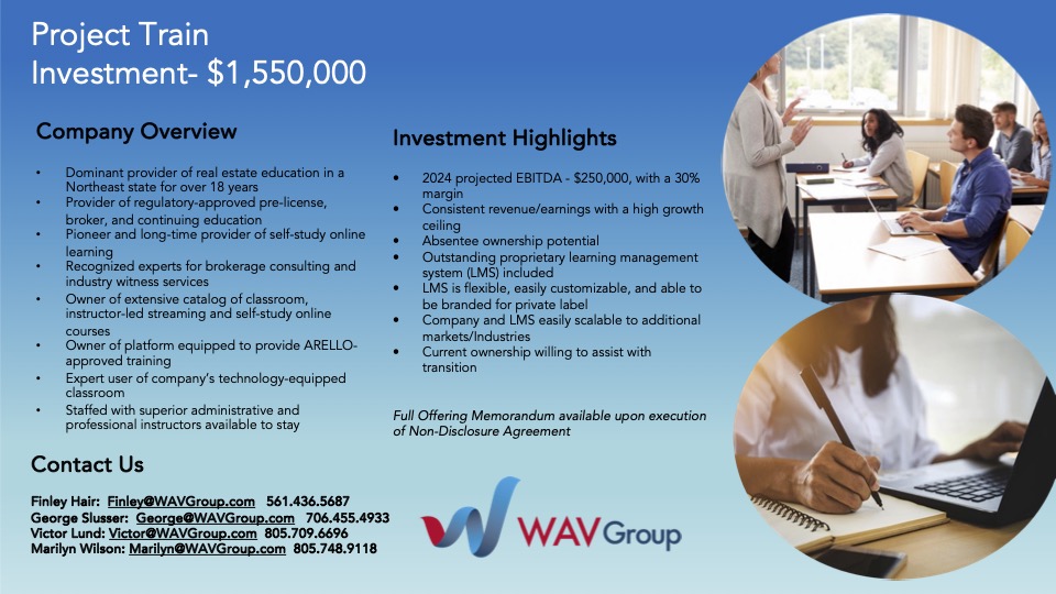 WAV Group Represents the Sale of a Real Estate Education Company